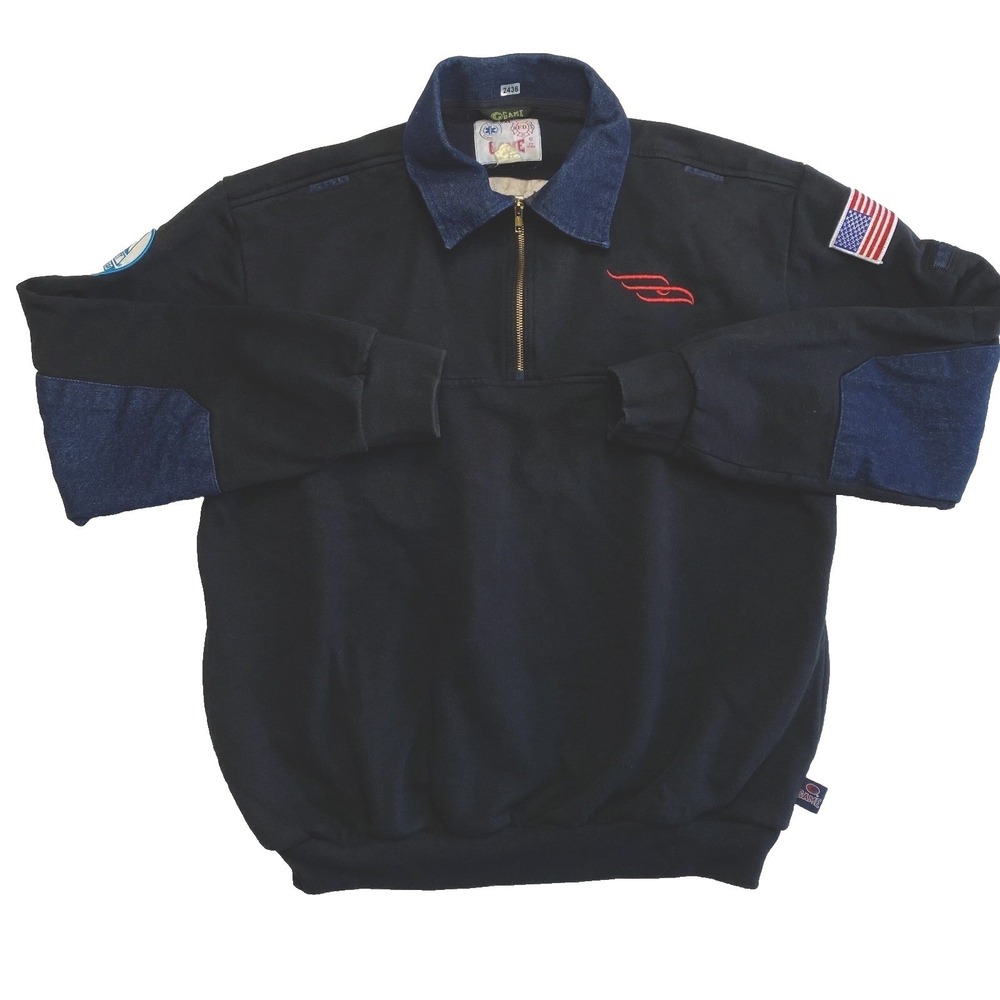 Vintage Game Fire Department Jacket Mens 2XL EMT 911 Dark Navy Elbow Patch RHFS